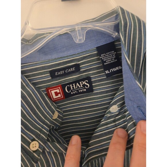#77 Chaps Mens XL Blue Plaid Long Sleeve Button Down Shirt Easy Care - Picture 3 of 6
